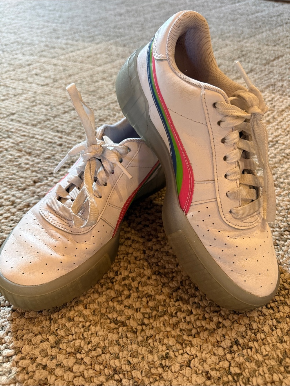 Puma White Sneakers with Pink and Teal Accents